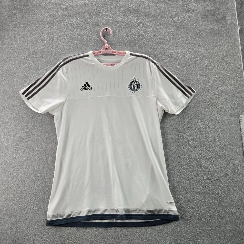 Club Deportivo Guadalajara‎ Men Shirt L White Logo Embroidery Adidas Striped